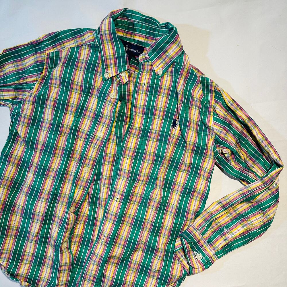 Ralph Lauren Spring Plaid 100% Cotton Button Down Long Sleeve Top Sz 4/4t